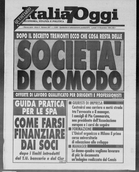 Italia oggi : quotidiano di economia finanza e politica